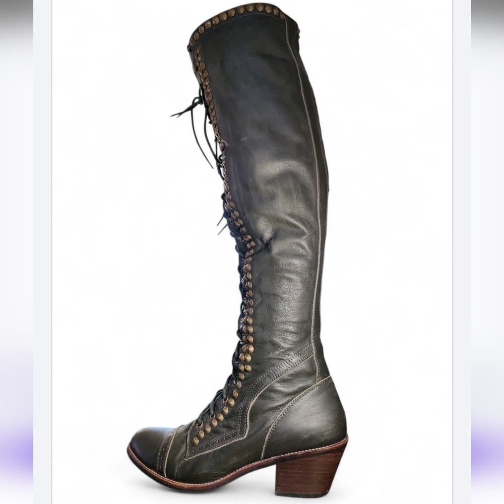 SOLD Jeffrey Campbell For Free People Studded Joe Tall Boots Lace Up Over Knee 9 - Picture 8 of 11